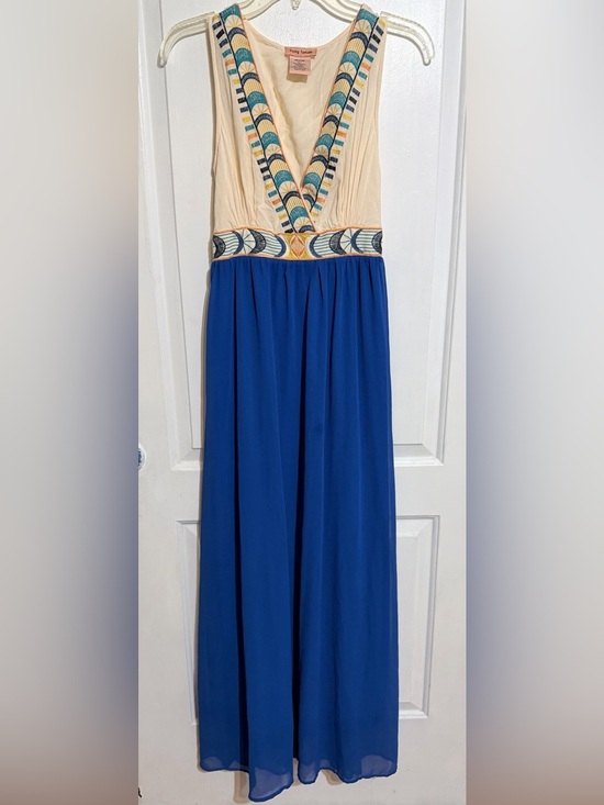 Flying Tomato Dresses & Skirts - Blue and Cream Embroidered V-Neck Maxi Dress Flying Tomato